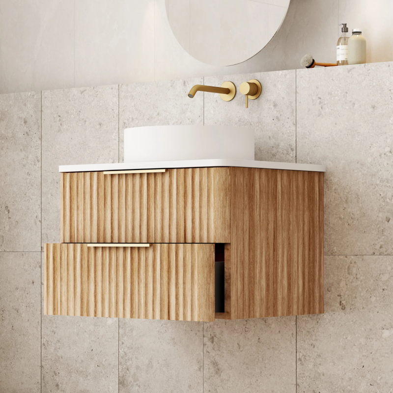 Cassa Design Gravity 600mm Natural Oak Wall Hung Vanity - Matte Black Handle - GRA600WH-OAK-MB