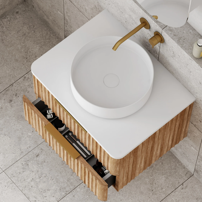 Cassa Design Gravity 600mm Natural Oak Wall Hung Vanity - Brushed Nickel Handle - GRA600WH-OAK-BN