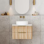 Cassa Design Gravity 600mm Natural Oak Wall Hung Vanity - Matte Black Handle - GRA600WH-OAK-MB
