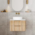 Cassa Design Gravity 600mm Natural Oak Wall Hung Vanity - Brushed Gold Handle - GRA600WH-OAK-BG