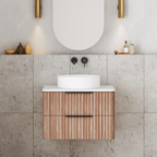 Cassa Design Gravity 600mm Natural Walnut Wall Hung Vanity - Brushed Gold Handle - GRA600WH-WALNUT-BG