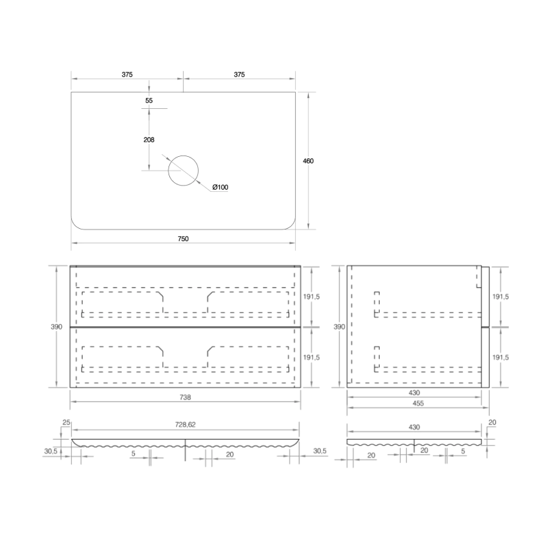 Cassa Design Gravity 750mm Natural Oak Wall Hung Vanity - Matte Black Handle - GRA750WH-OAK-MB