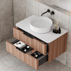 Cassa Design Gravity 750mm Natural Walnut Wall Hung Vanity - Brushed Nickel Handle - GRA750WH-WALNUT-BN