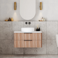Cassa Design Gravity 750mm Natural Walnut Wall Hung Vanity - Brushed Nickel Handle - GRA750WH-WALNUT-BN
