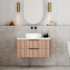 Cassa Design Gravity 750mm Natural Walnut Wall Hung Vanity - Brushed Nickel Handle - GRA750WH-WALNUT-BN
