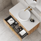 Cassa Design Gravity 900mm Natural Oak Wall Hung Vanity - Matte Black Handle - GRA900WH-OAK-MB