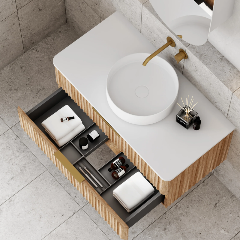 Cassa Design Gravity 900mm Natural Oak Wall Hung Vanity - Brushed Nickel Handle - GRA900WH-OAK-BN