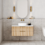 Cassa Design Gravity 900mm Natural Oak Wall Hung Vanity - Brushed Gold Handle - GRA900WH-OAK-BG