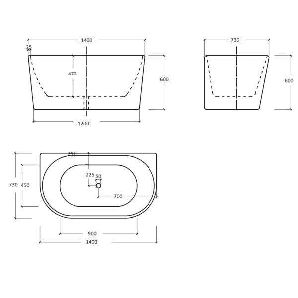 Cassa Design Auris 1400 Round Back to Wall Bath Includes Overflow- Matte White BT-AU1400M