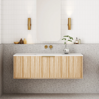 Cassa Design Capture 1200mm Natural Oak Wall Hung Vanity - Brushed Gold Handle - CAP1200WH-OAK-BG