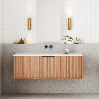 Cassa Design Capture 1200mm Natural Walnut Wall Hung Vanity - Matte Black Handle - CAP1200WH-WALNUT-MB