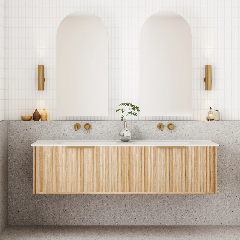 Cassa Design Capture 1500mm Natural Oak Wall Hung Vanity - Brushed Nickel Handle - CAP1500WH-OAK-BN