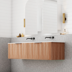 Cassa Design Capture 1500mm Natural Walnut Wall Hung Vanity - Matte Black Handle - CAP1500WH-WALNUT-MB