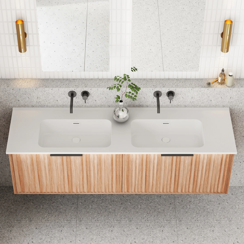 Cassa Design Capture 1500mm Natural Walnut Wall Hung Vanity - Brushed Nickel Handle - CAP1500WH-WALNUT-BN