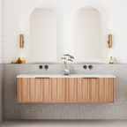 Cassa Design Capture 1500mm Natural Walnut Wall Hung Vanity - Brushed Nickel Handle - CAP1500WH-WALNUT-BN