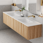 Cassa Design Capture 1800mm Natural Oak Wall Hung Vanity - Brushed Gold Handle - CAP1800WH-OAK-BG