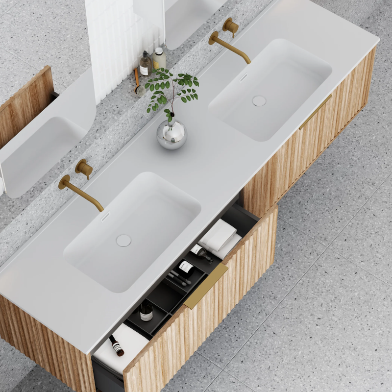 Cassa Design Capture 1800mm Natural Oak Wall Hung Vanity - Brushed Nickel Handle - CAP1800WH-OAK-BN