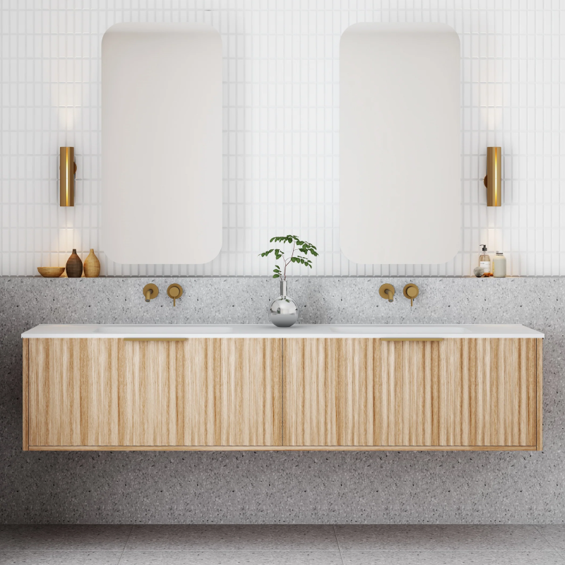 Cassa Design Capture 1800mm Natural Oak Wall Hung Vanity - Brushed Gold Handle - CAP1800WH-OAK-BG