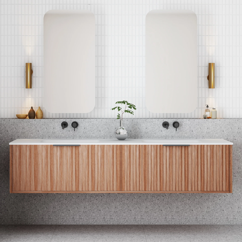 Cassa Design Capture 1800mm Natural Walnut Wall Hung Vanity - Brushed Gold Handle - CAP1800WH-WALNUT-BG