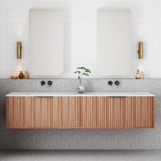 Cassa Design Capture 1800mm Natural Walnut Wall Hung Vanity - Brushed Gold Handle - CAP1800WH-WALNUT-BG