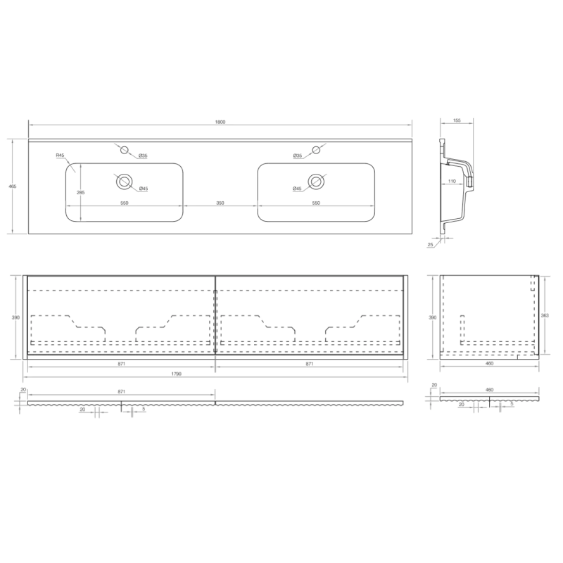 Cassa Design Capture 1800mm Natural Walnut Wall Hung Vanity - Brushed Nickel Handle - CAP1800WH-WALNUT-BN