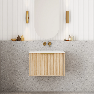 Cassa Design Capture 600mm Natural Oak Wall Hung Vanity - Matte Black Handle - CAP600WH-OAK-MB