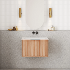 Cassa Design Capture 600mm Natural Walnut Wall Hung Vanity - Matte Black Handle - CAP600WH-WALNUT-MB