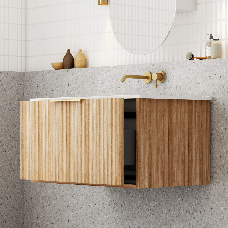 Cassa Design Capture 750mm Natural Oak Wall Hung Vanity - Brushed Gold Handle - CAP750WH-OAK-BG