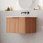 Cassa Design Capture 750mm Natural Walnut Wall Hung Vanity - Matte Black Handle - CAP750WH-WALNUT-MB