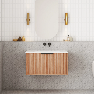 Cassa Design Capture 750mm Natural Walnut Wall Hung Vanity - Brushed Nickel Handle - CAP750WH-WALNUT-BN