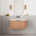 Cassa Design Capture 750mm Natural Walnut Wall Hung Vanity - Matte Black Handle - CAP750WH-WALNUT-MB
