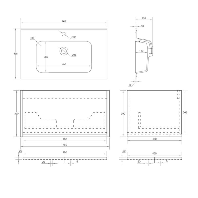 Cassa Design Capture 750mm Natural Oak Wall Hung Vanity - Matte Black Handle - CAP750WH-OAK-MB