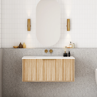 Cassa Design Capture 900mm Natural Oak Wall Hung Vanity - Brushed Nickel Handle - CAP900WH-OAK-BN