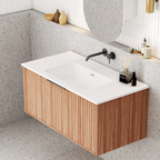 Cassa Design Capture 900mm Natural Walnut Wall Hung Vanity - Brushed Gold Handle - CAP900WH-WALNUT-BG