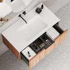 Cassa Design Capture 900mm Natural Walnut Wall Hung Vanity - Brushed Nickel Handle - CAP900WH-WALNUT-BN