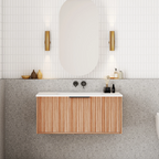 Cassa Design Capture 900mm Natural Walnut Wall Hung Vanity - Brushed Gold Handle - CAP900WH-WALNUT-BG