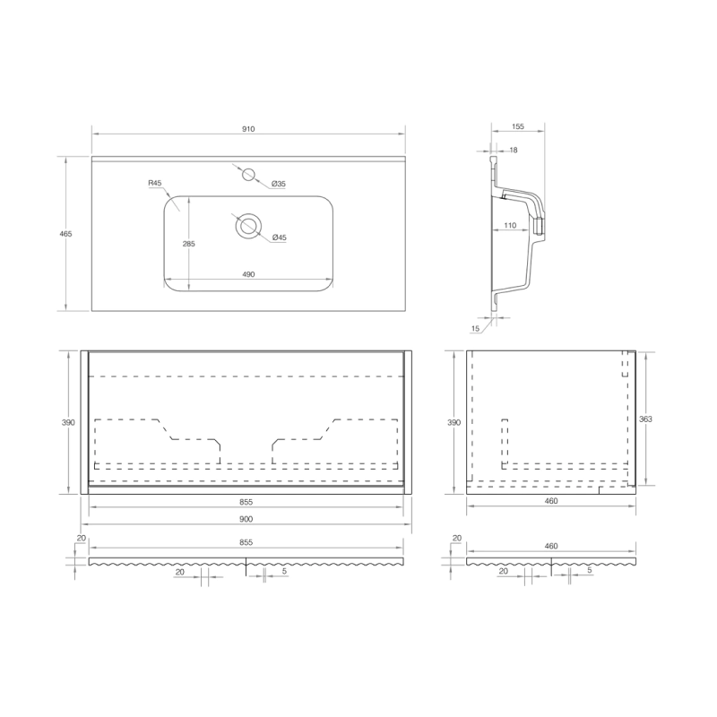 Cassa Design Capture 900mm Natural Oak Wall Hung Vanity - Matte Black Handle - CAP900WH-OAK-MB