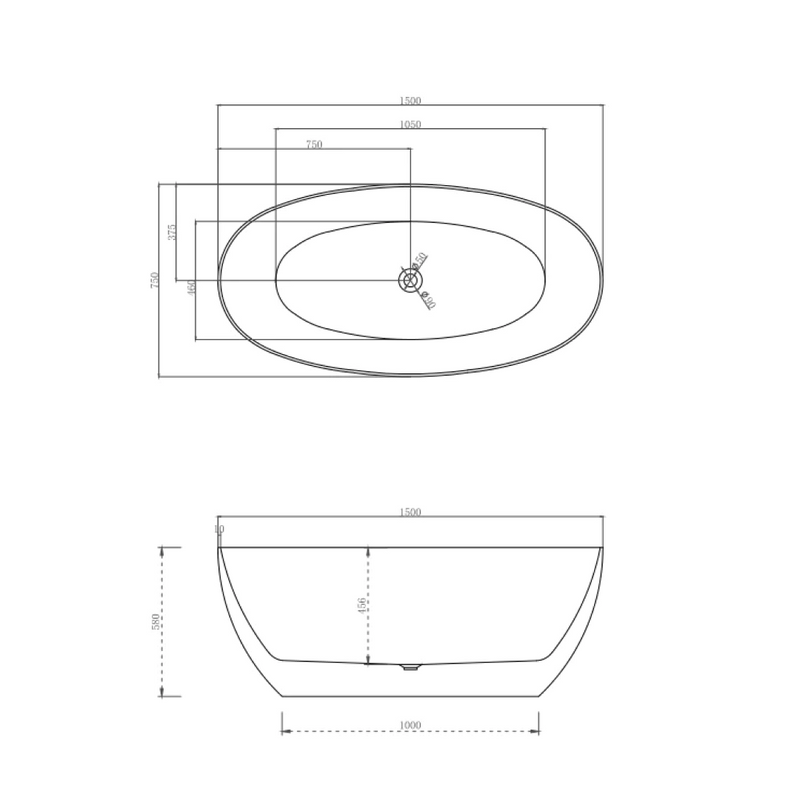 Cassa Design Egg Shell 1500 Freestanding Bath 10mm Edge Includes Overflow - Matte White