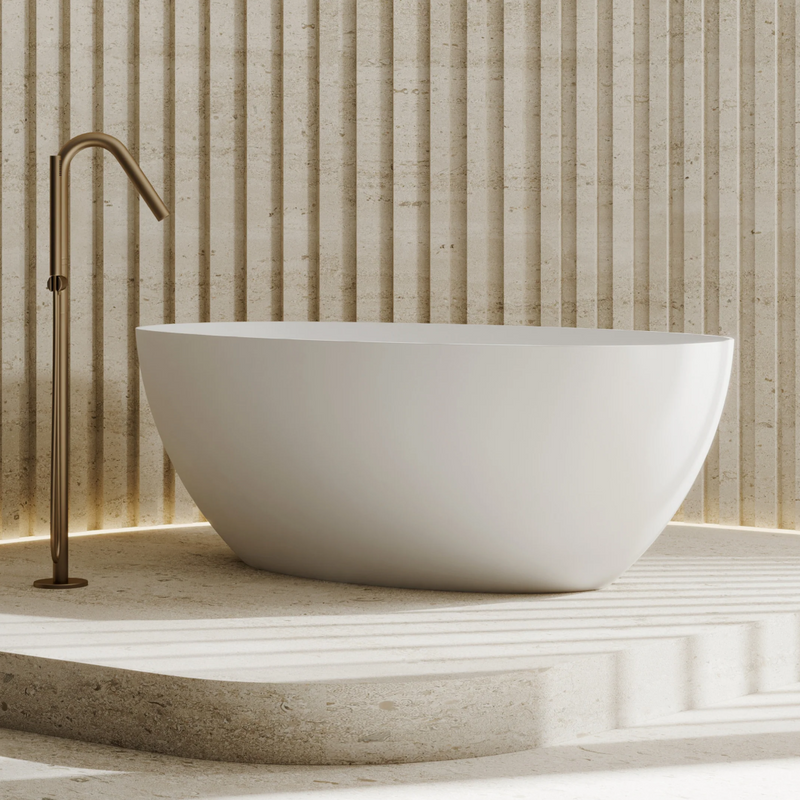 Cassa Design Egg Shell 1500 Freestanding Bath 10mm Edge Includes Overflow - Matte White