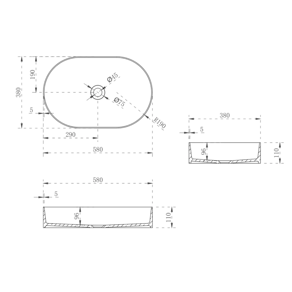 Cassa Design Elegant Pill Solid Surface Basin - Matte White - EL583811
