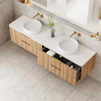 Cassa Design Gravity 1800mm Natural Walnut Wall Hung Vanity - Matte Black Handle - GRA1800WH-WALNUT-MB