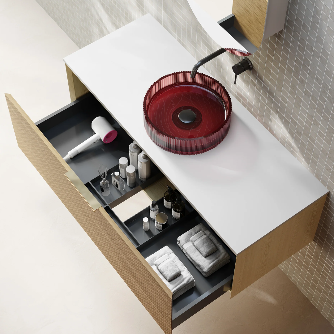 Cassa Design Relievo 1200mm Wall Hung Vanity - Oak - Matte Black Handle - REL1200IO-MB