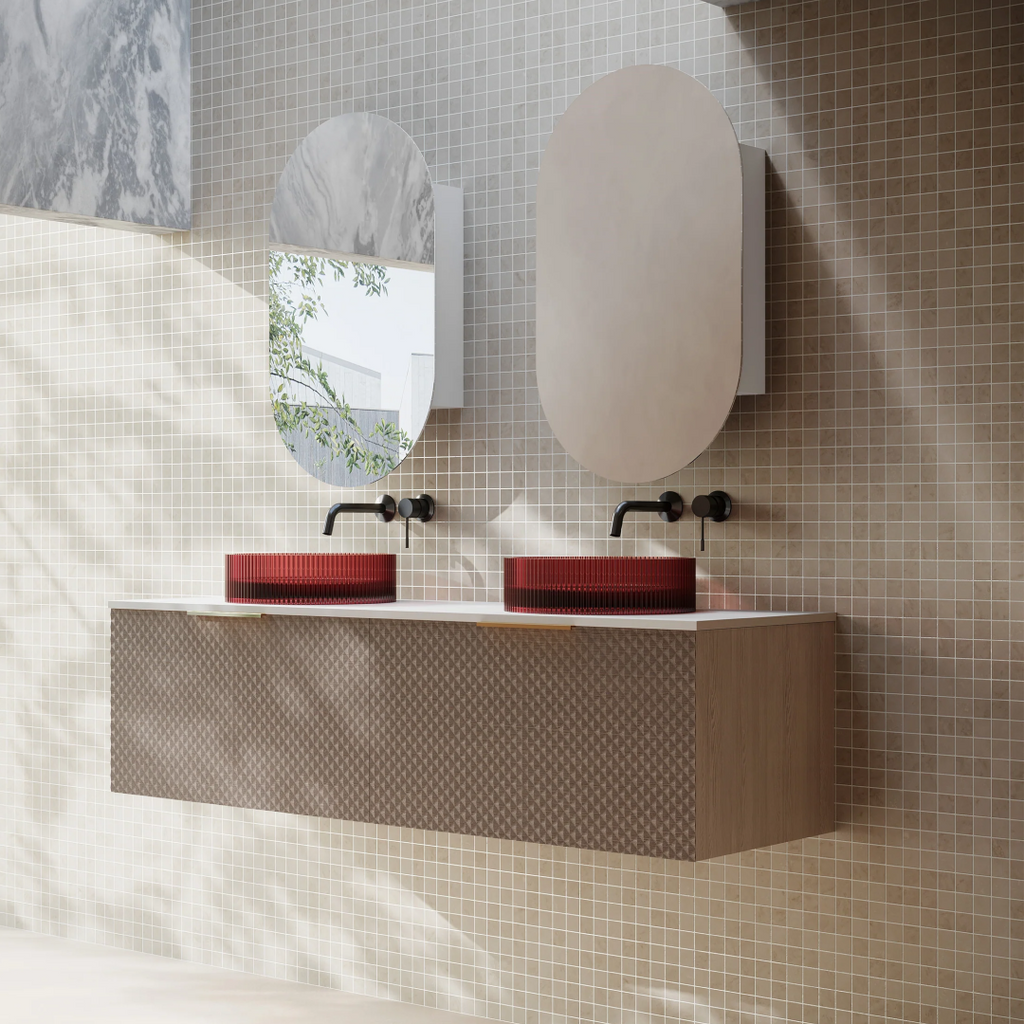 Cassa Design Relievo 1500mm Wall Hung Vanity - Walnut - Brushed Gold Handle - REL1500IW-BG