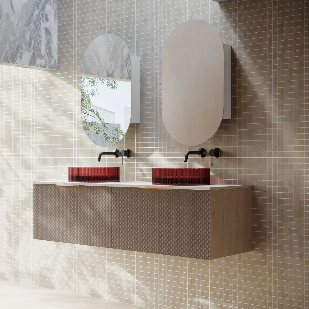 Cassa Design Relievo 1500mm Wall Hung Vanity - Walnut - Brushed Gold Handle - REL1500IW-BG