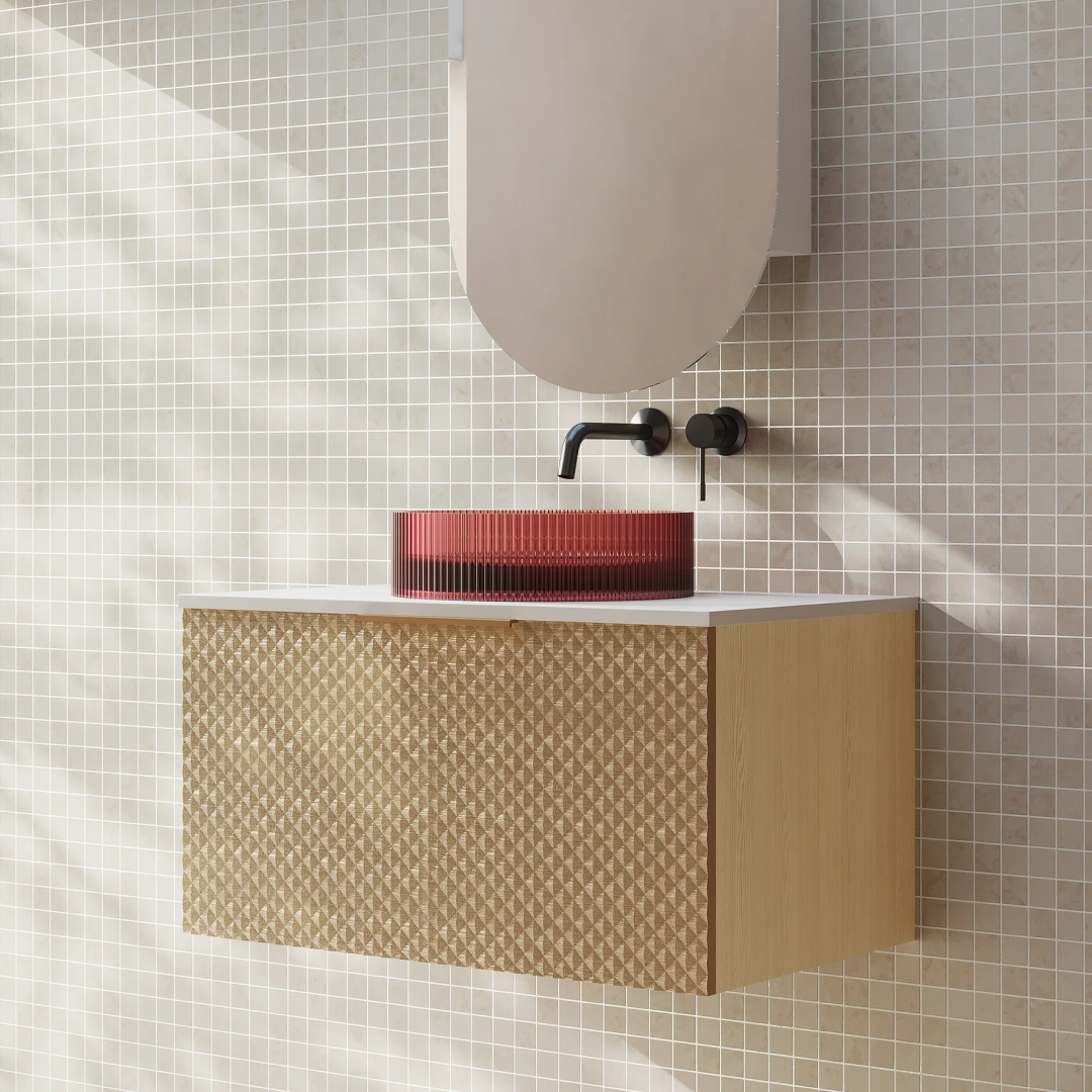 Cassa Design Relievo 750mm Wall Hung Vanity - Oak - Gun Metal Handle - REL750IO-GM