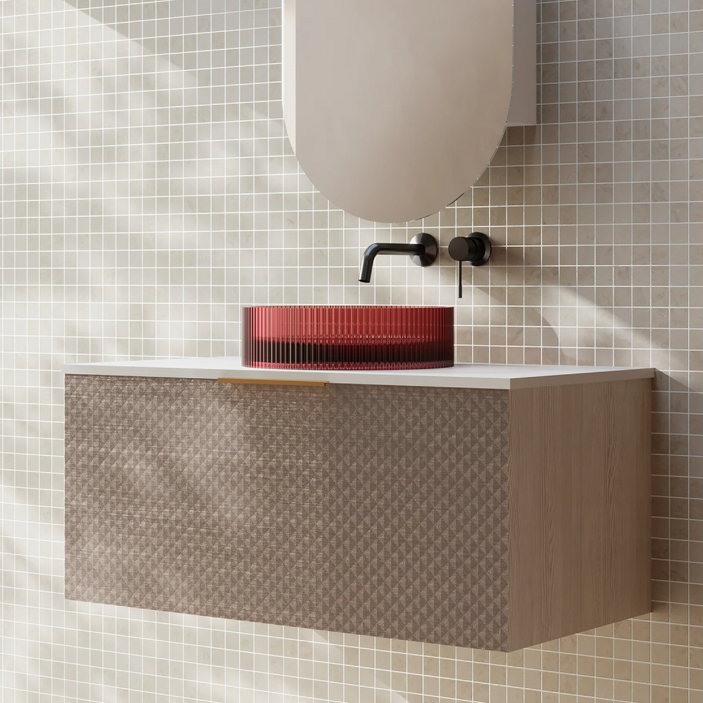 Cassa Design Relievo 900mm Wall Hung Vanity - Walnut - Matte Black Handle - REL900IW-MB