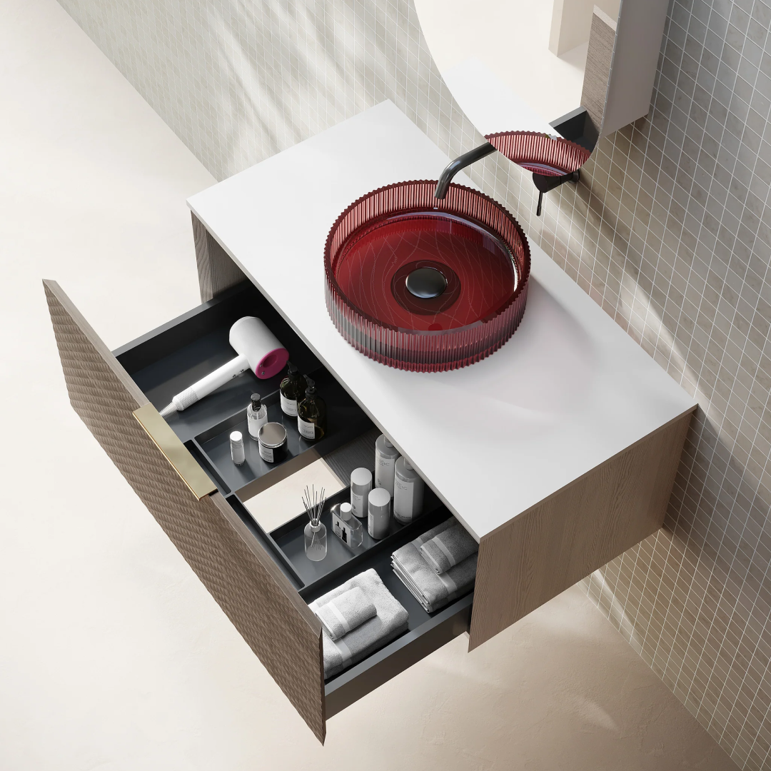 Cassa Design Relievo 900mm Wall Hung Vanity - Walnut - Gun Metal Handle - REL900IW-GM