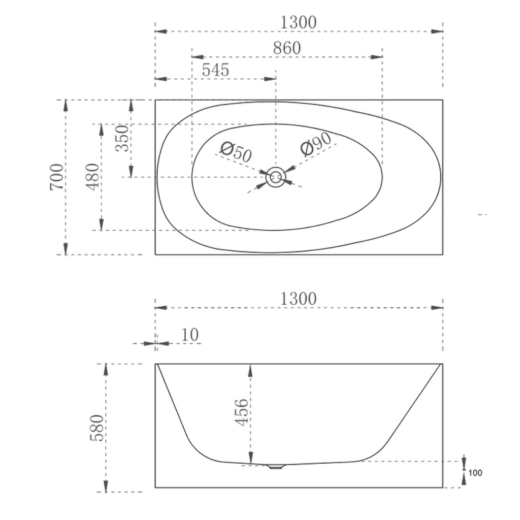 Cassa Design New Multi Corner Back To Wall Freestanding Bath 1300mm Includes Overflow - Matte White - BT-MS1300M