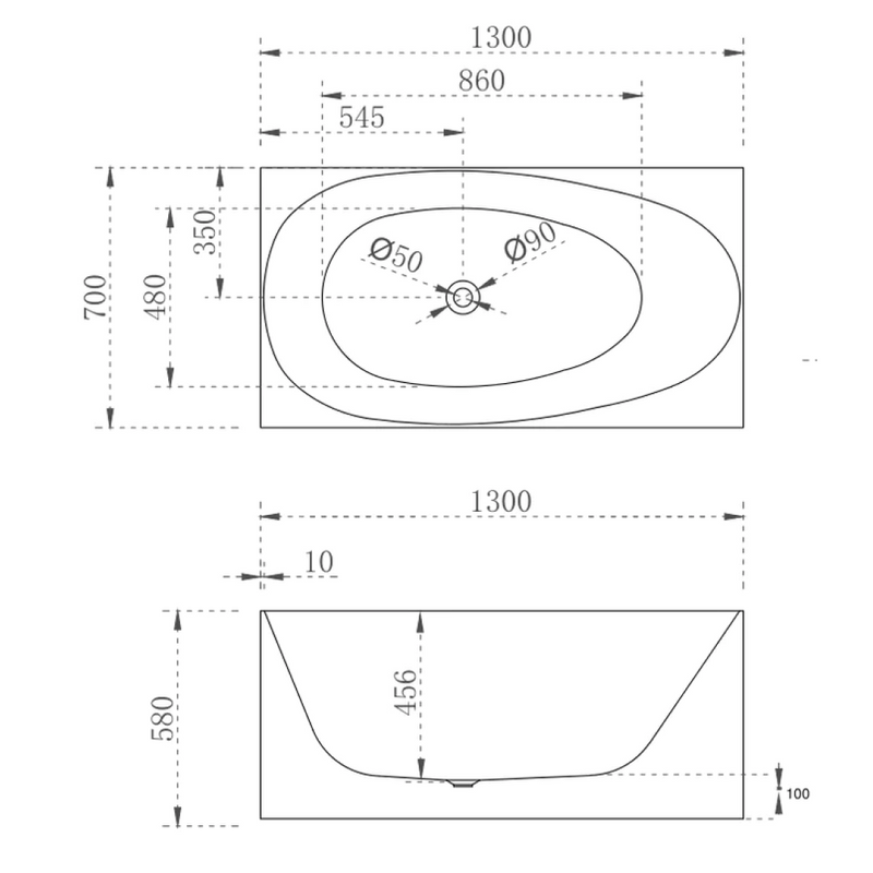 Cassa Design New Multi Corner Back To Wall Freestanding Bath 1300mm Includes Overflow - Matte White