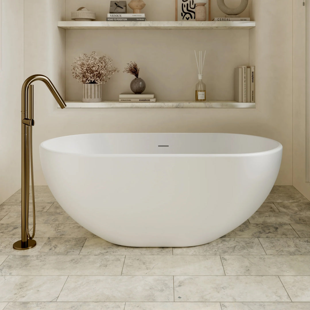 Cassa Design 1500mm Egg Shape Freestanding Bath 25mm Edge Includes Overflow - Gloss White - BT-EL1500